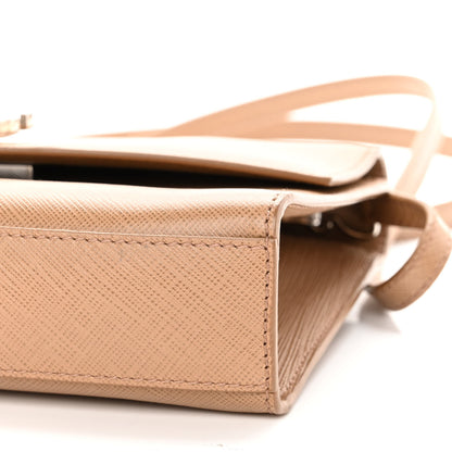Salvatore Ferragamo Hammered Calfskin Enamel Gancini Flap Crossbody Beige 9 of 9