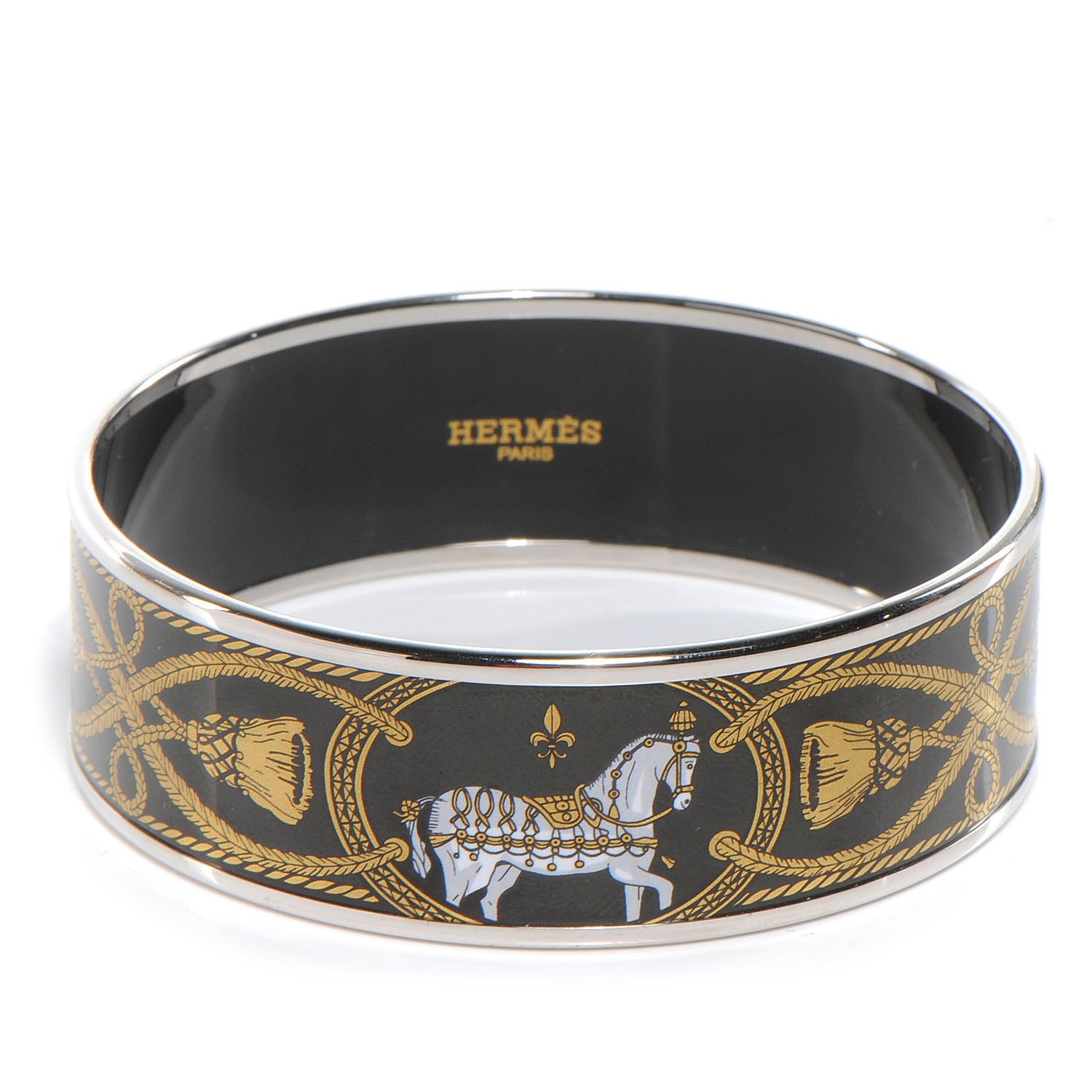 Hermes Enamel Printed Wide Grand Apparat Bracelet 70 Black 1 of 6