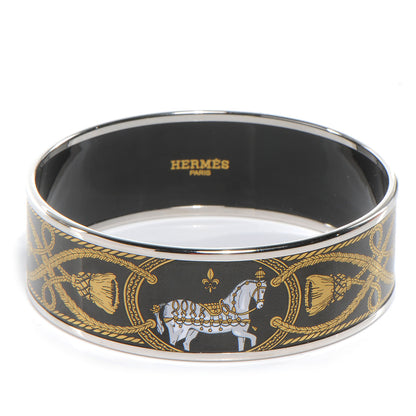 Hermes Enamel Printed Wide Grand Apparat Bracelet 70 Black 1 of 6