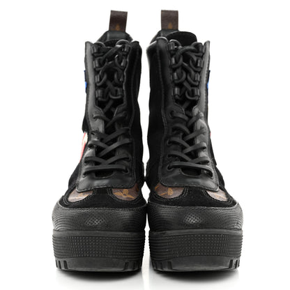 Louis Vuitton Suede Calfskin Monogram LV Black Heart Laureate Platform Desert Boots 35.5 Black 2 of 10