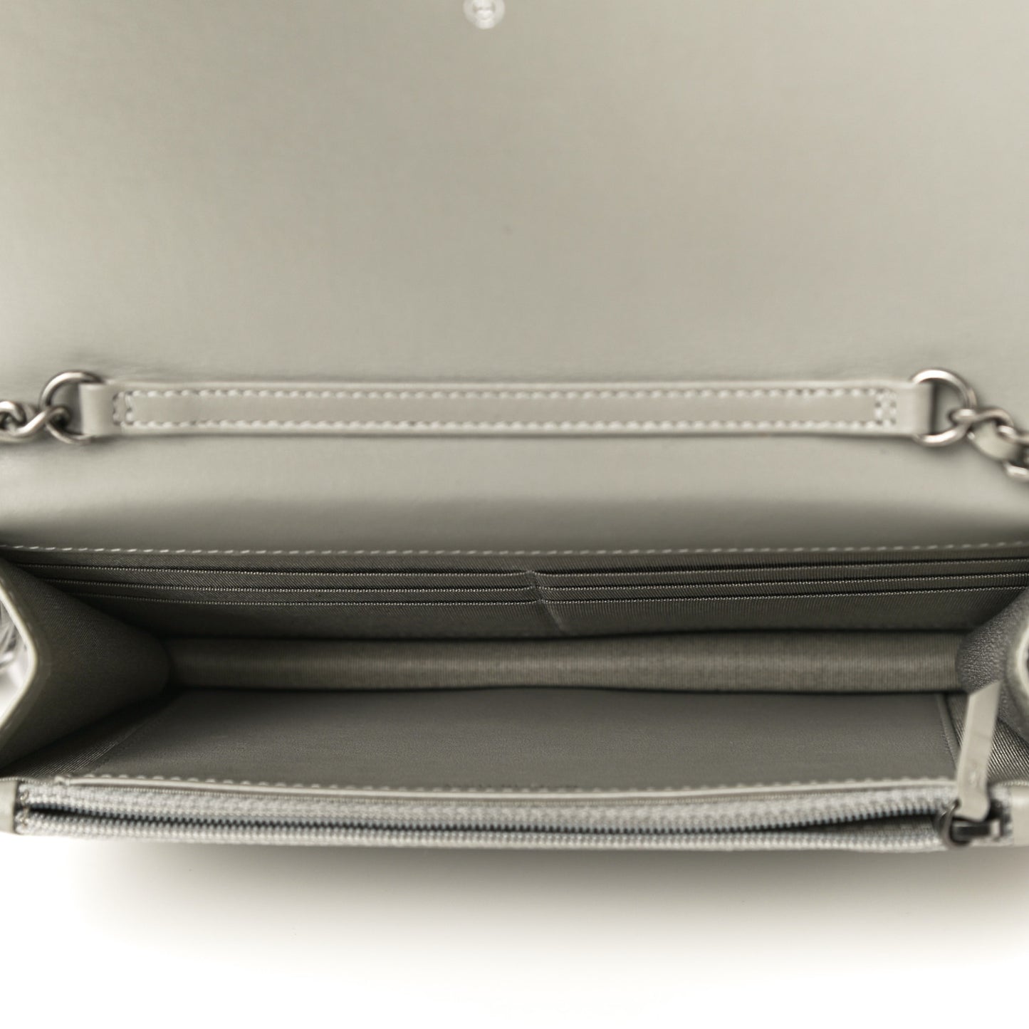 Calfskin Diagonal Chevron Quilted Tassel Wallet On Chain WOC Grey