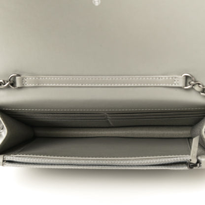 Chanel Calfskin Diagonal Chevron Quilted Tassel Wallet On Chain WOC Grey 5 of 12