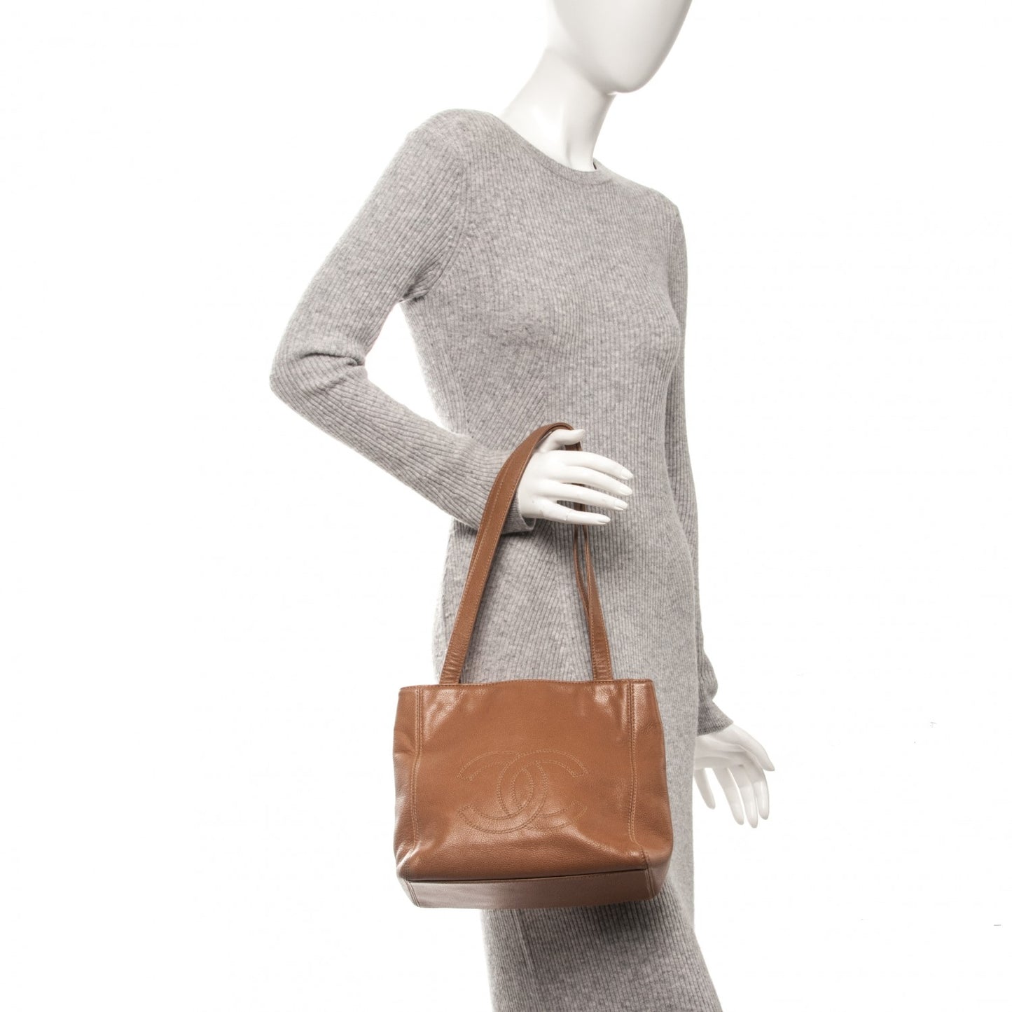 Calfskin CC Shoulder Bag Dark Beige