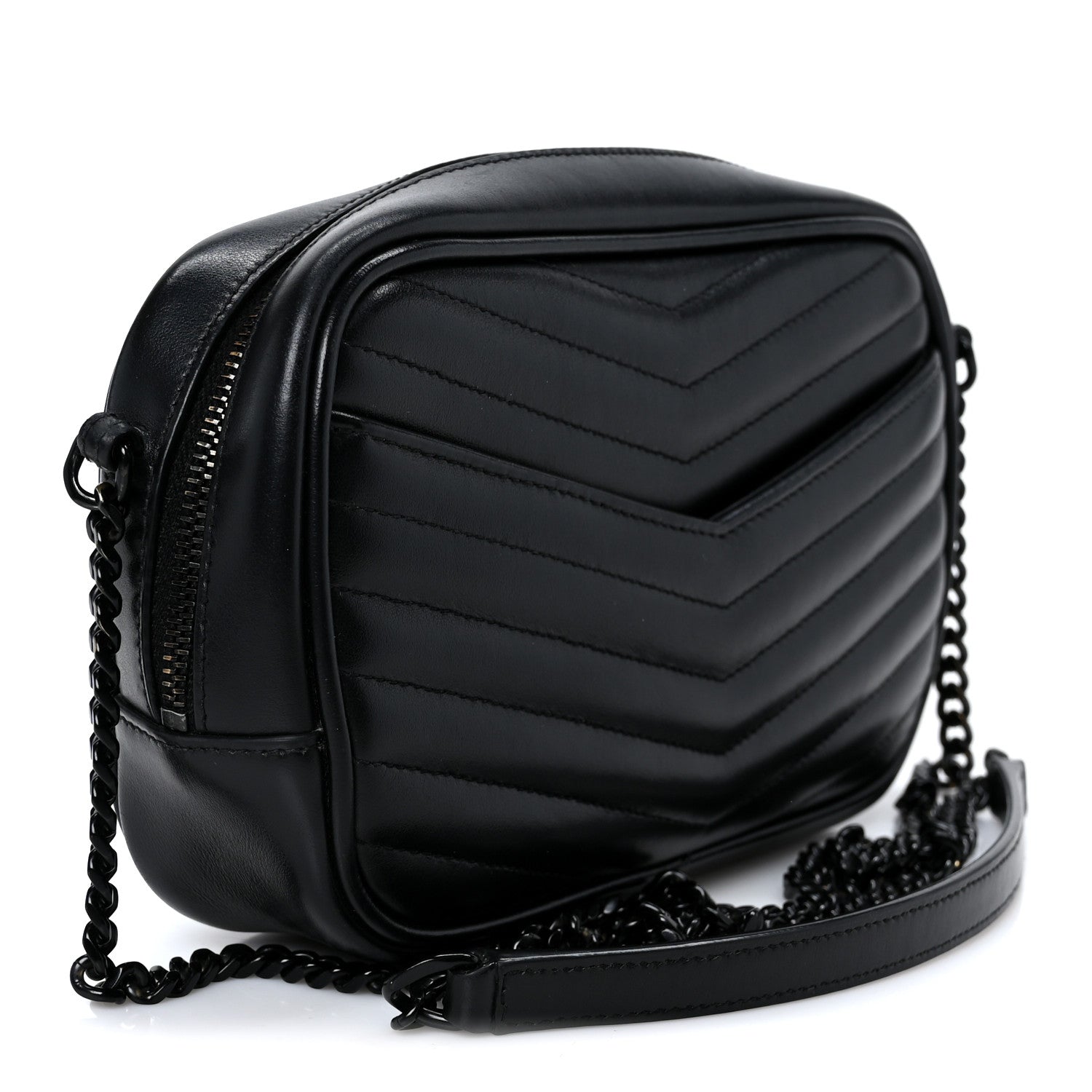 Saint Laurent Calfskin Matelasse Monochrome Monogram Mini Lou Camera Bag Black 2 of 10