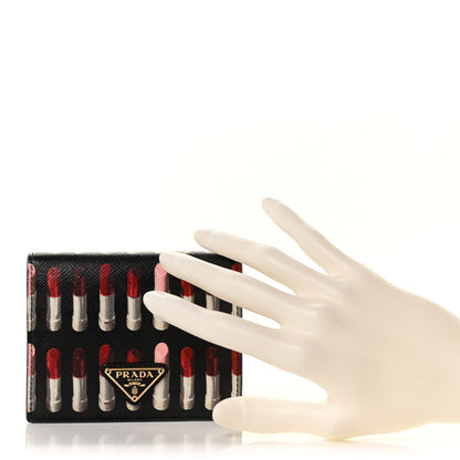 Prada Saffiano Lipstick Print Bi-Fold Wallet Black 2 of 12