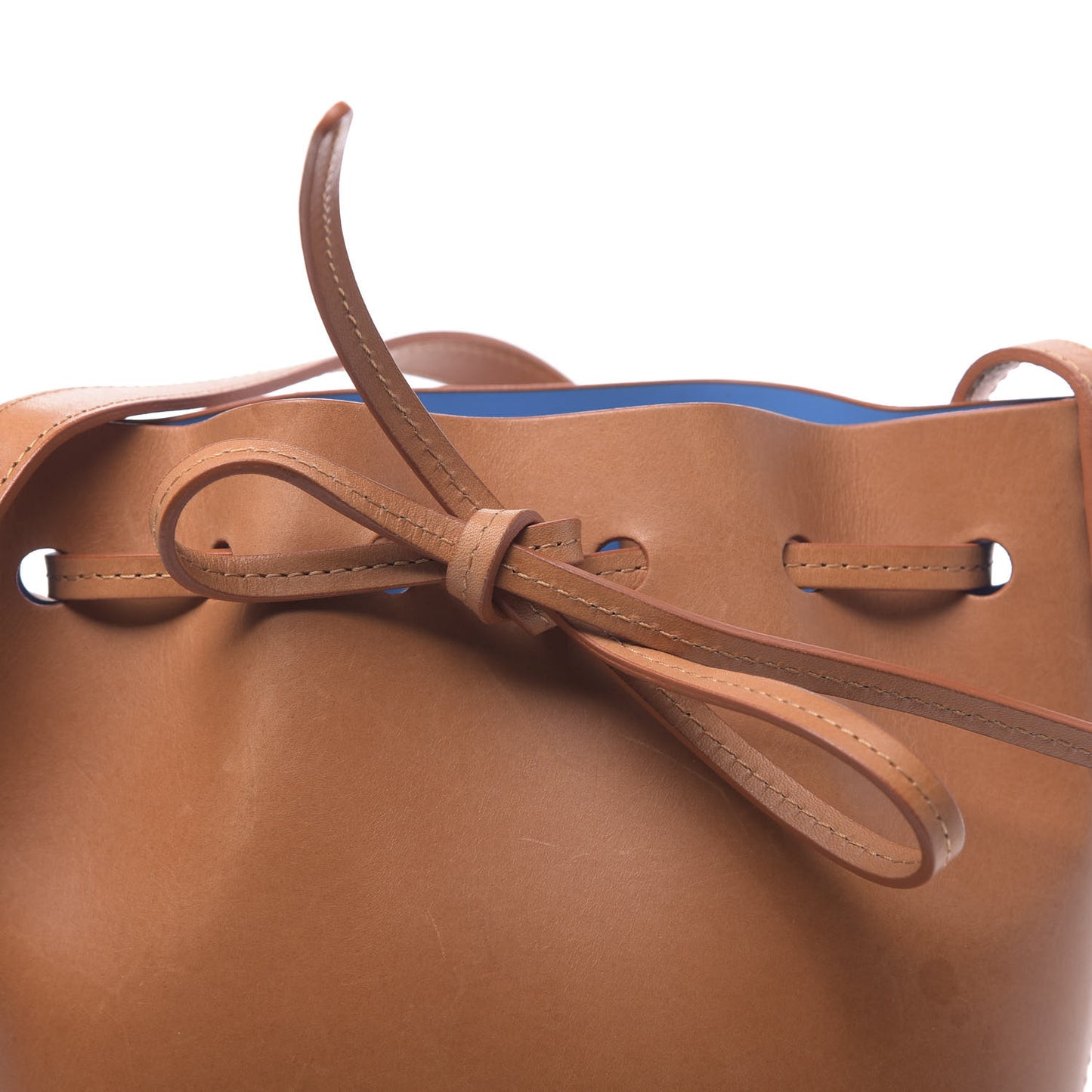 Vegetable Tanned Calfskin Mini Bucket Bag Cammello Azzurro