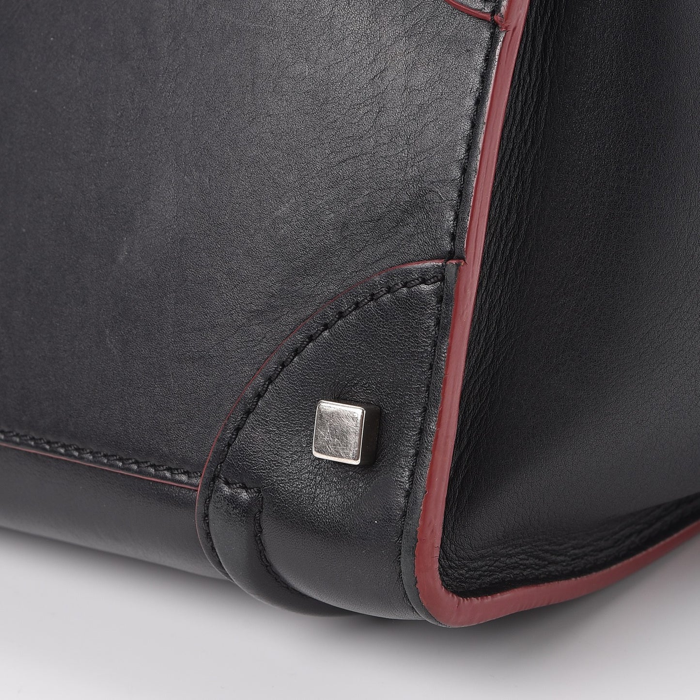 Smooth Calfskin Mini Luggage Black Pink Trim