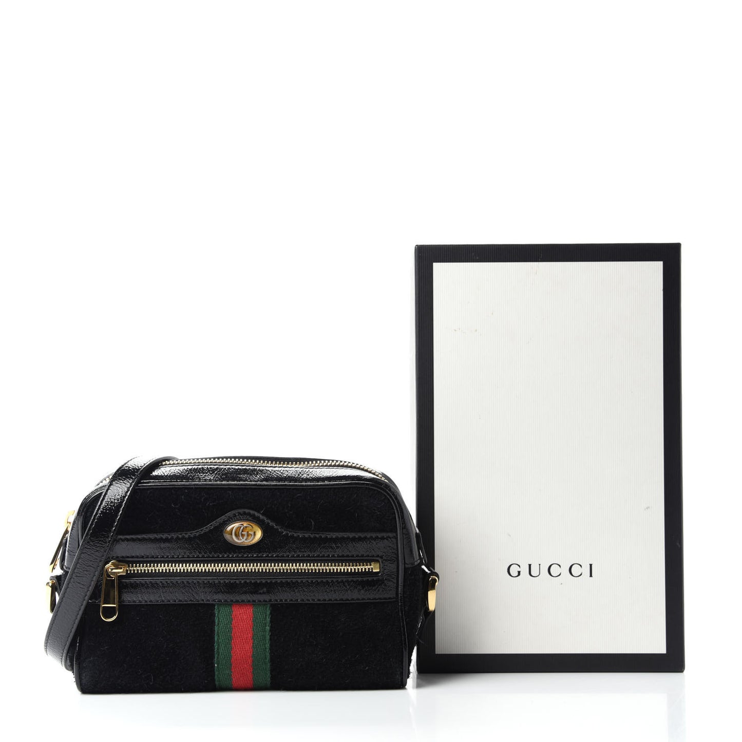 Suede Patent Web Mini Ophidia Shoulder Bag Black