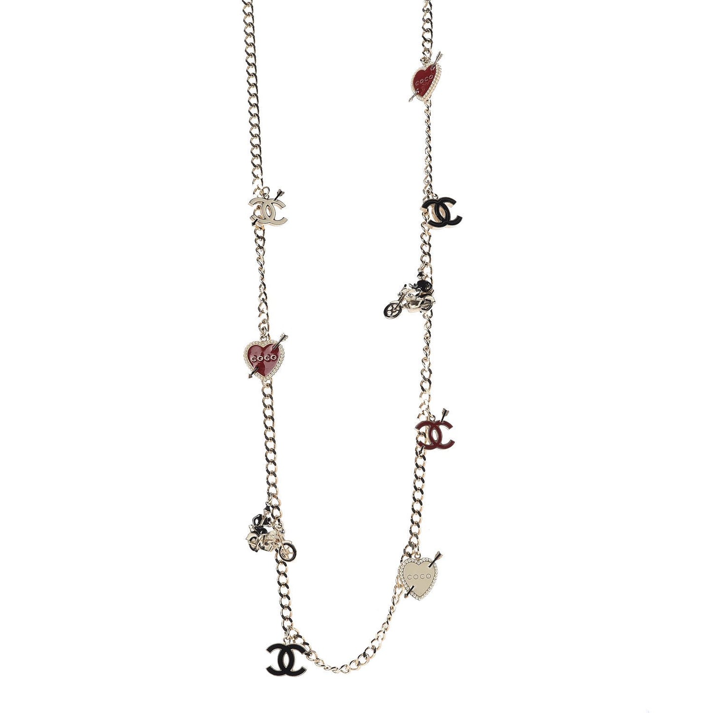 Enamel Charm CC Long Necklace Gold