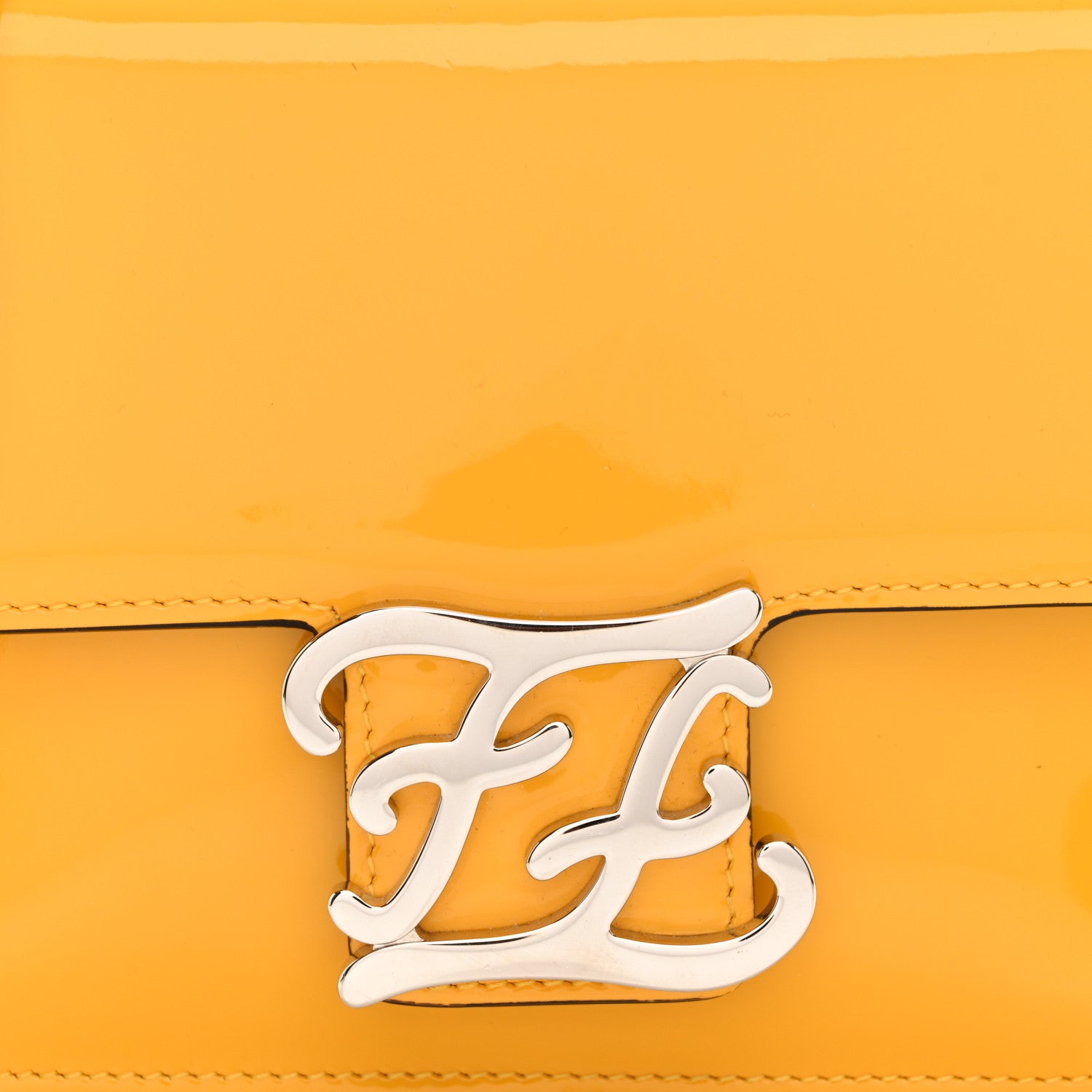 Fendi Vitello Vernice Mou Karligraphy Crossbody Bag Giallo 8 of 12