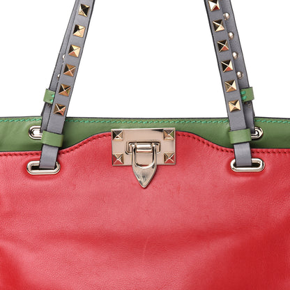 Valentino Garavani Vitello Colorblock Small Rockstud Tote Deep Rose Clover Grey Scarlet 18 of 18