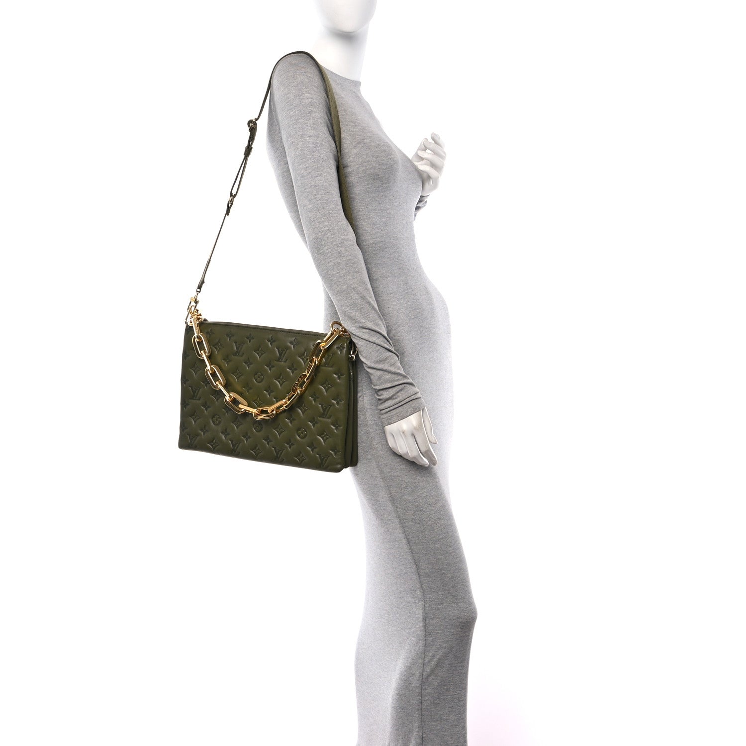 Louis Vuitton Lambskin Embossed Monogram Coussin MM Khaki 3 of 9