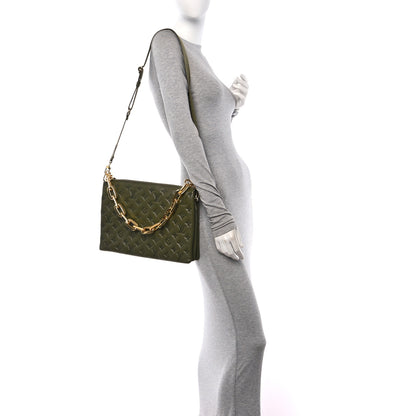 Louis Vuitton Lambskin Embossed Monogram Coussin MM Khaki 3 of 9