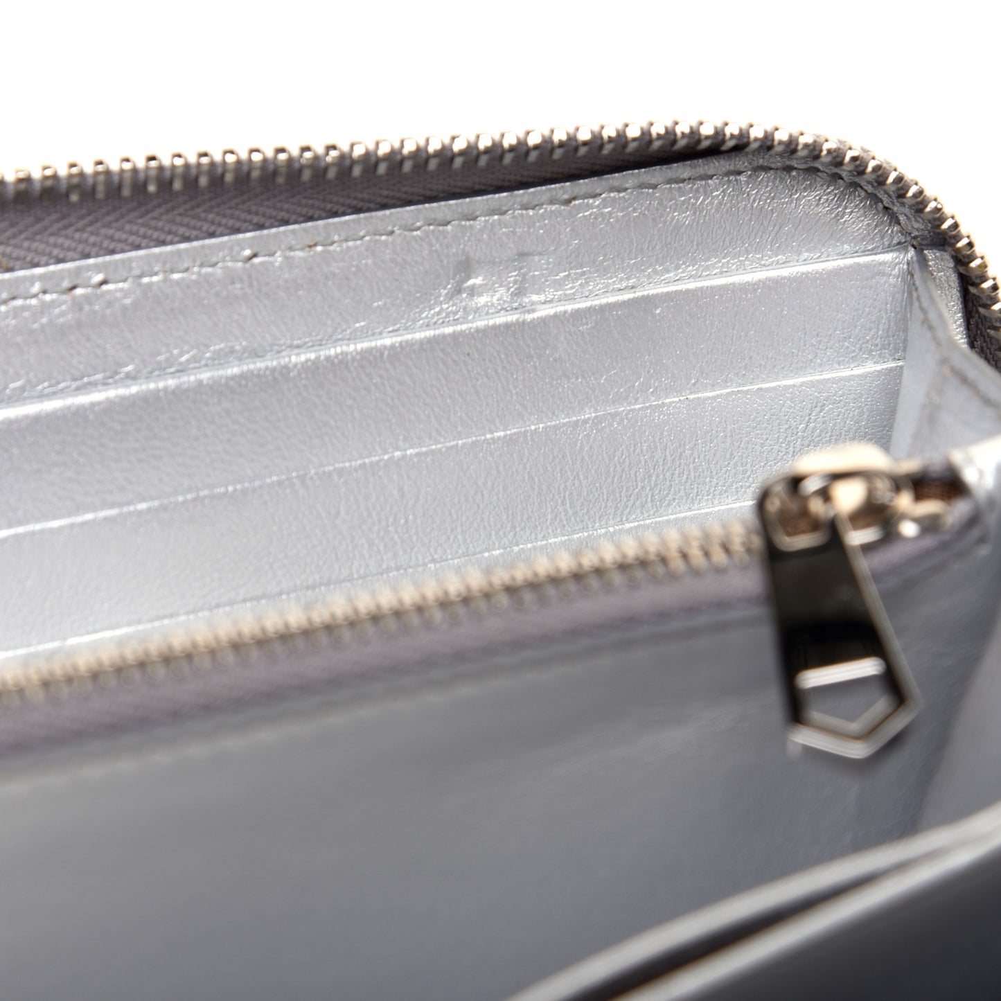 Metallic Sugar Goatskin Pandora Zip Around Wallet Silver