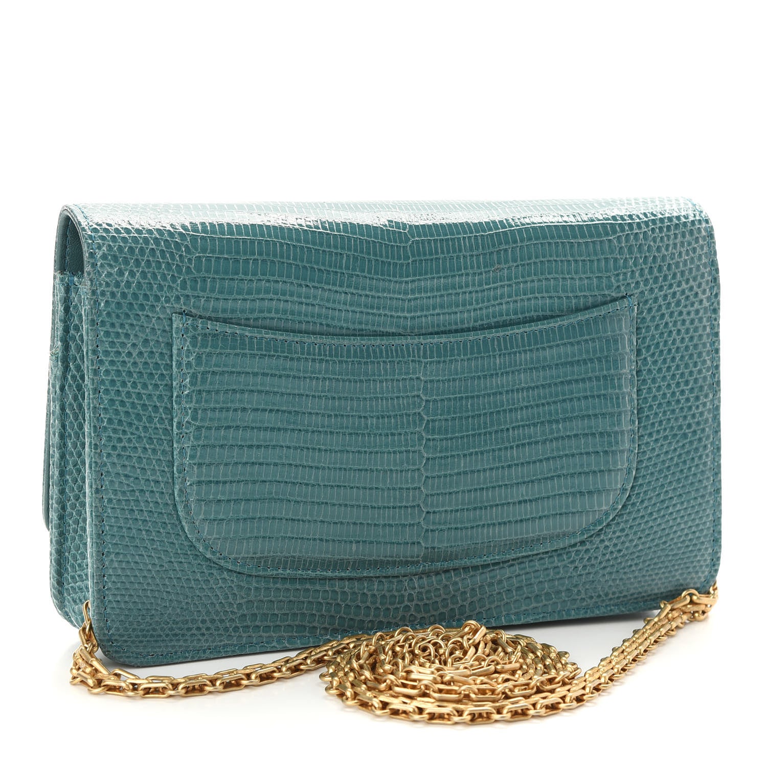 Chanel Lizard Reissue Wallet on Chain WOC Green 3 of 10