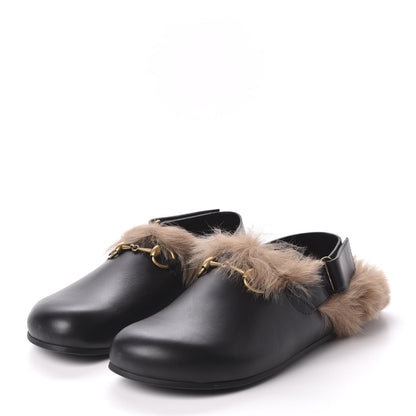 Gucci Calfskin Fur Mens Horsebit River Slingback Slippers 8 Black 3 of 8