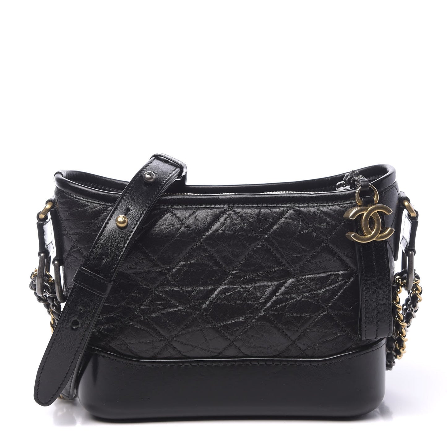 Aged Calfskin Quilted Small Gabrielle Hobo Black