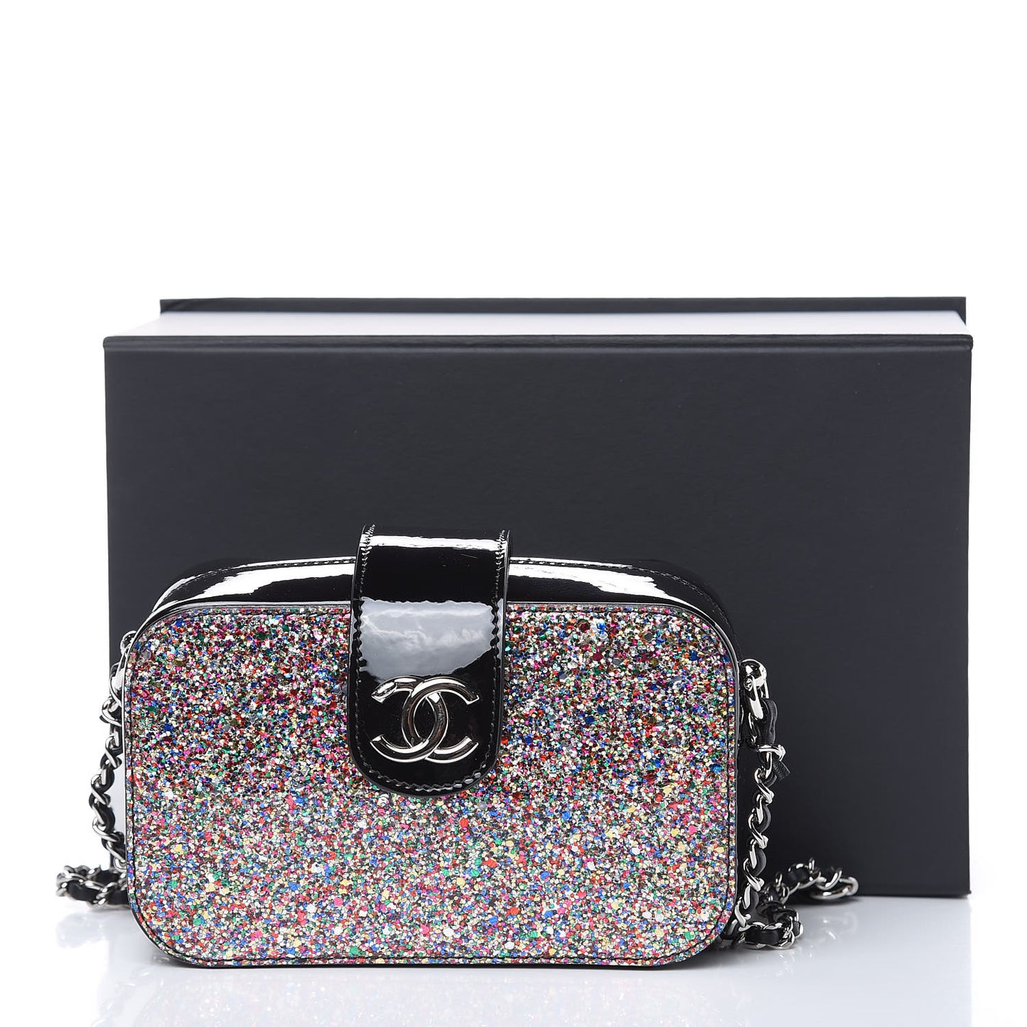 Glitter Patent Camera Case Multicolor Black