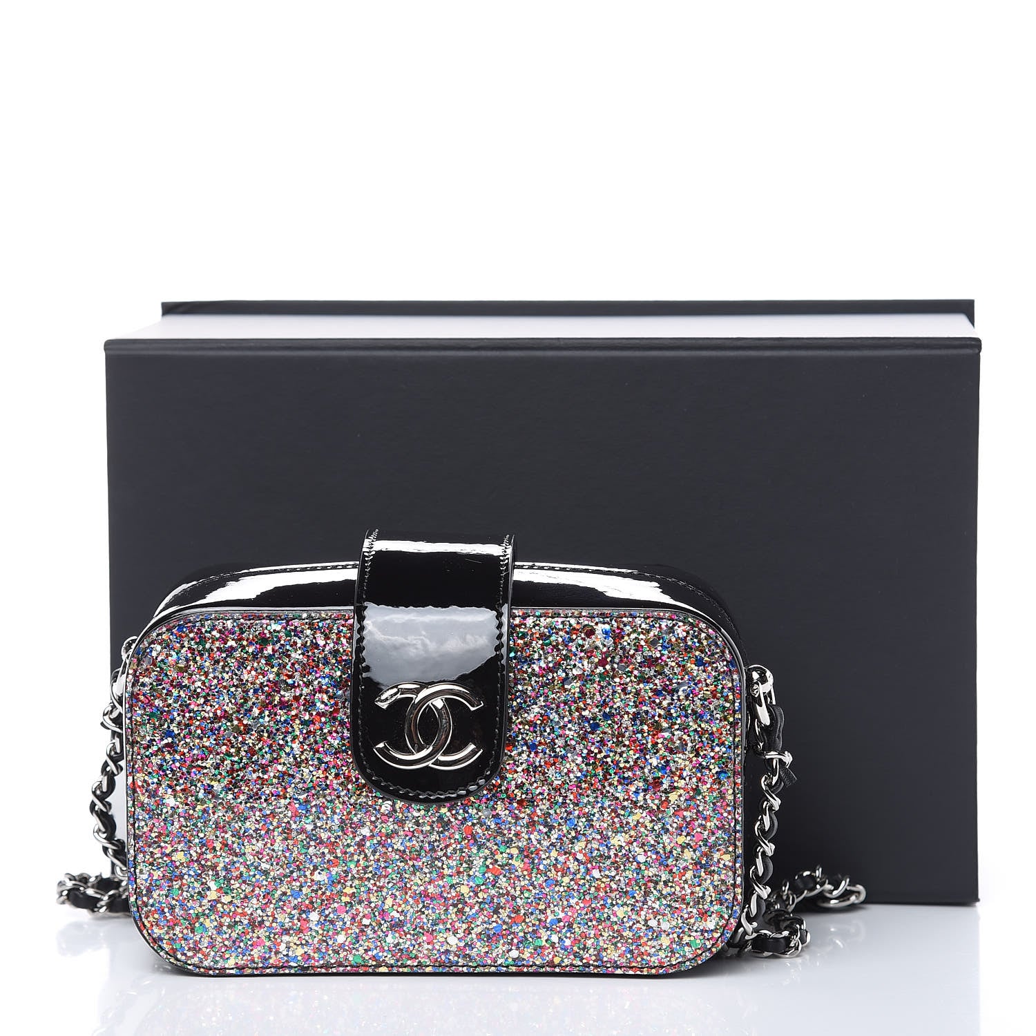 Chanel Glitter Patent Camera Case Multicolor Black 10 of 10