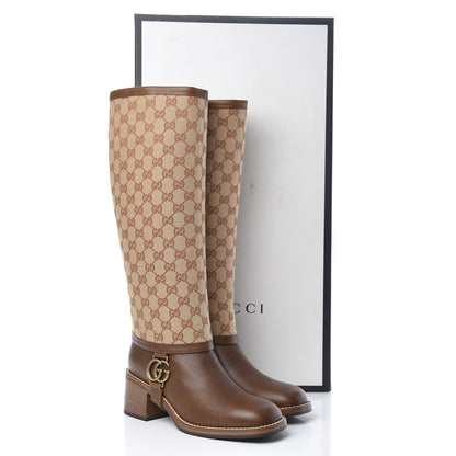 Gucci GG Monogram Calfskin Lola Tall Boots 39.5 Beige Ruggine Cuir 10 of 10
