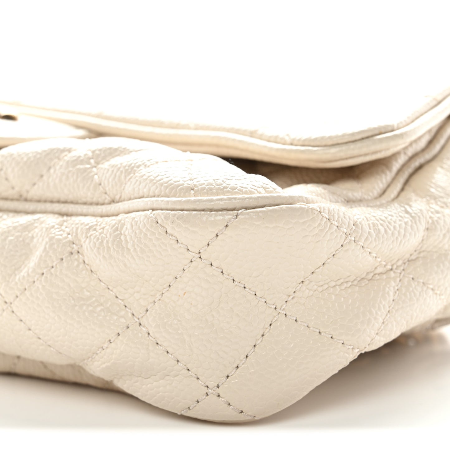 Crumpled Grained Calfskin Quilted Small Shiva Flap Beige