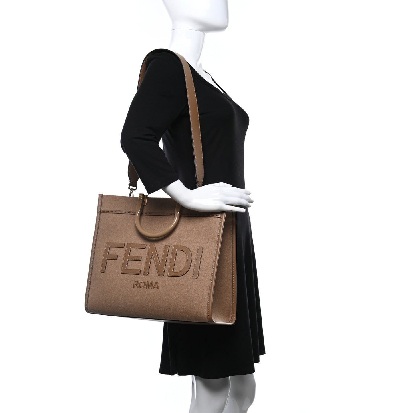 Flannel Vitello King Wool Plexiglass FF Logo Embroidered Medium Fendi Sunshine Shopper Tote Brown