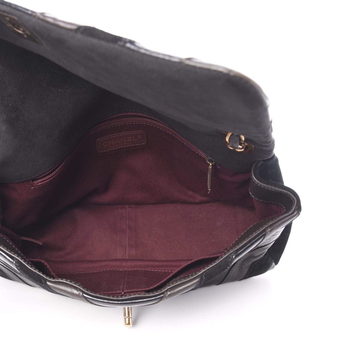 Suede Lambskin Glazed Calfskin Lady Vintage Chevron Flap Black Brown