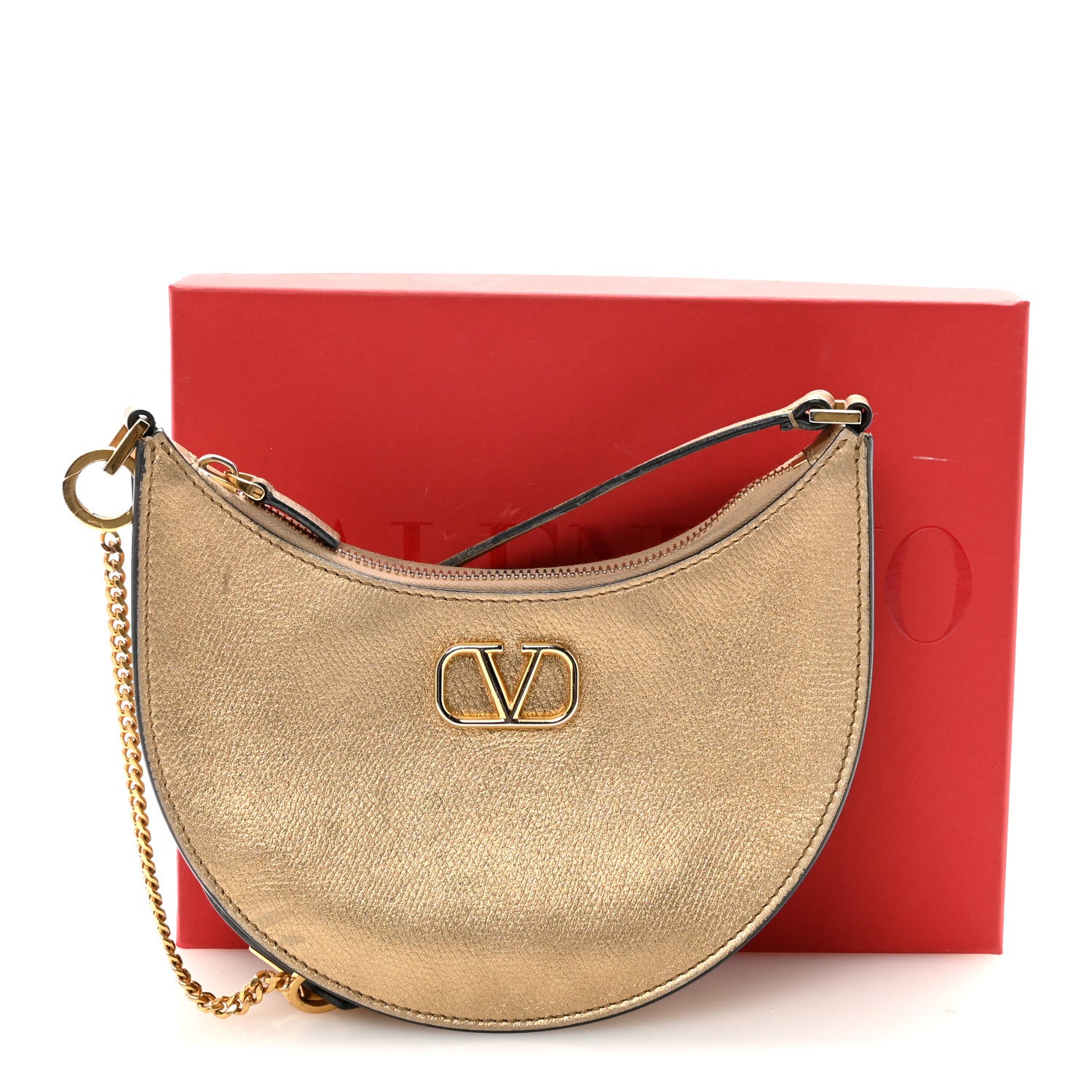 Valentino Garavani Metallic Grainy Calfskin Mini Vlogo Hobo Bag Gold 10 of 10
