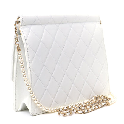 Chanel Lambskin Quilted Large Pearl Chain Flap Bag White 2 of 5