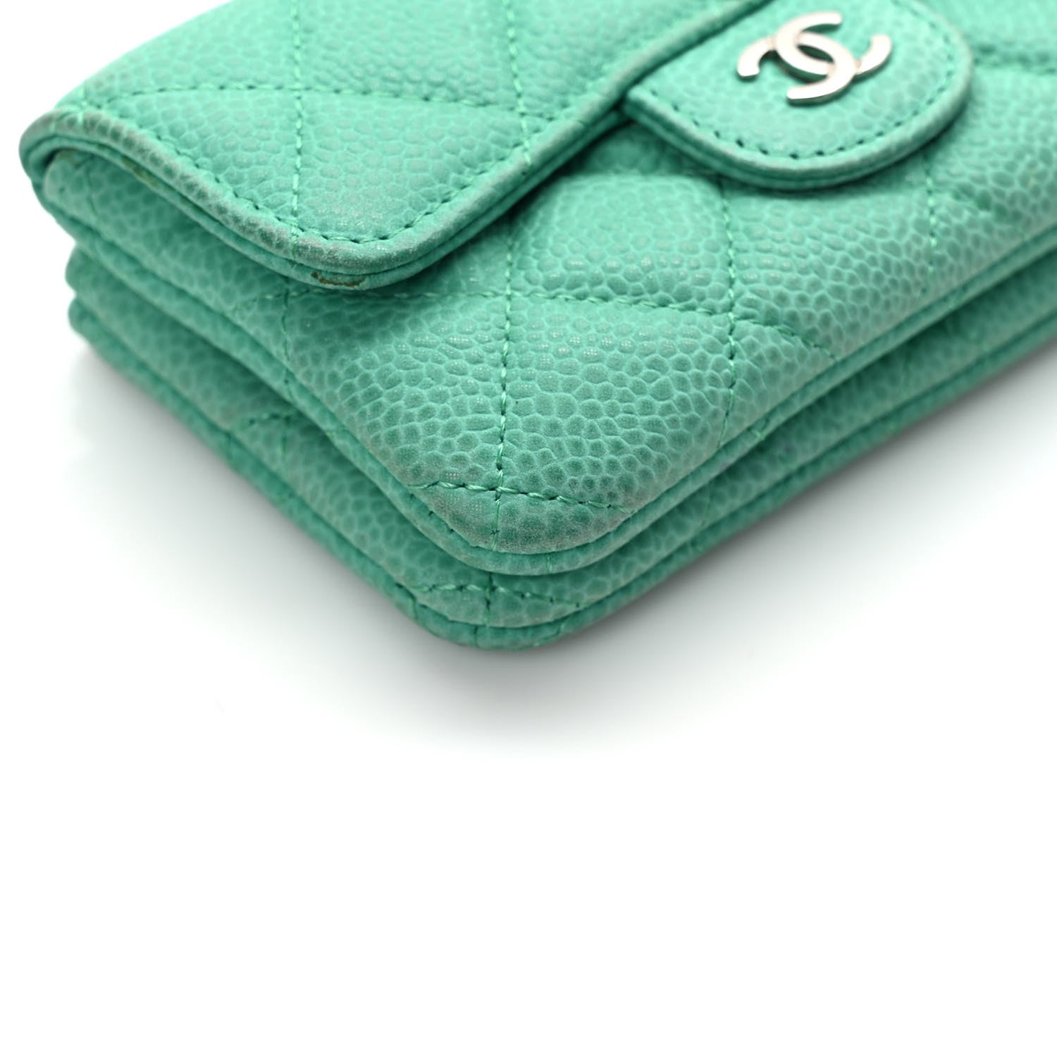 Chanel Iridescent Caviar Quilted Flap Zip Card Holder Green 9 of 11