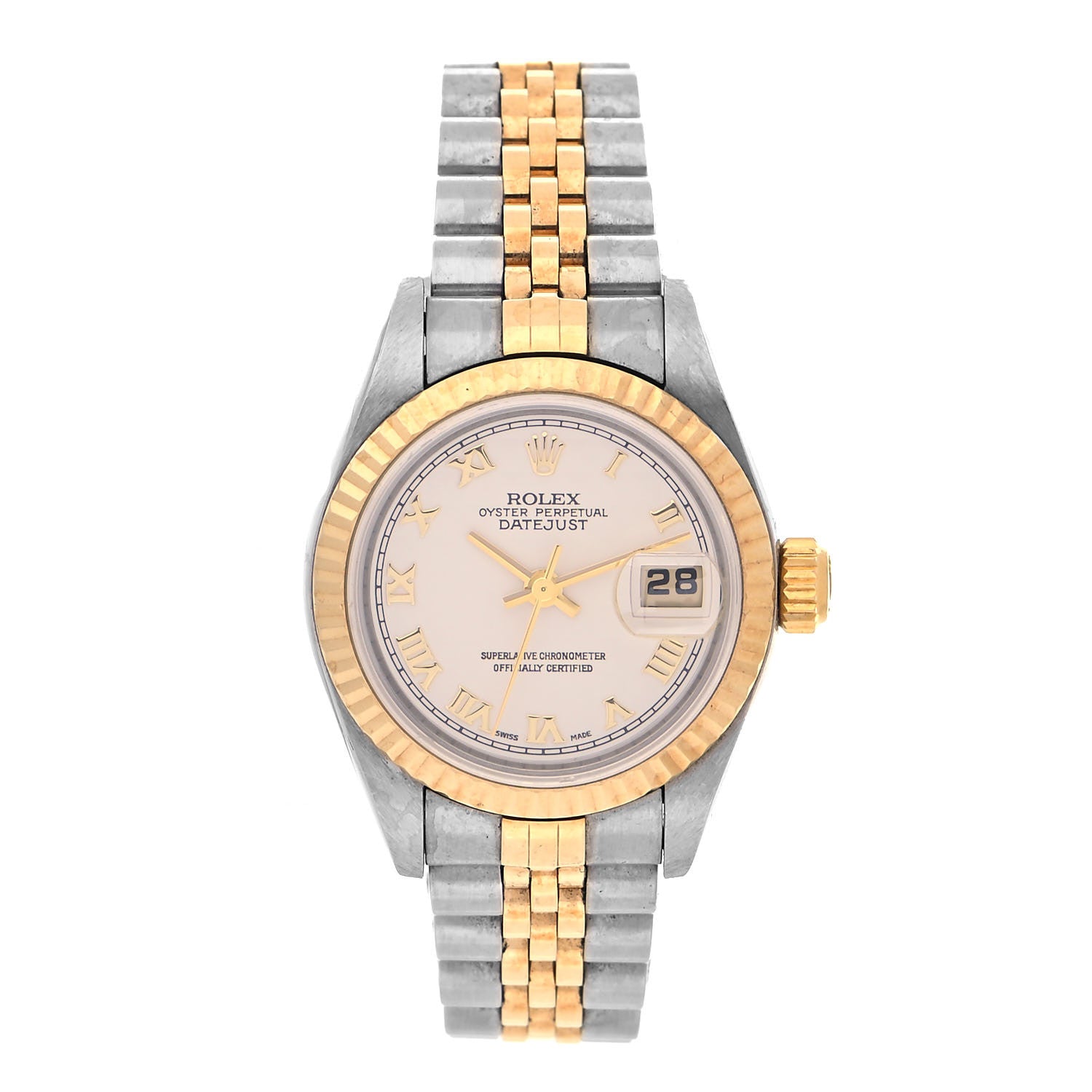 Rolex Stainless Steel 18K Yellow Gold 26mm Oyster Perpetual Datejust Watch White Roman 79173 1 of 5
