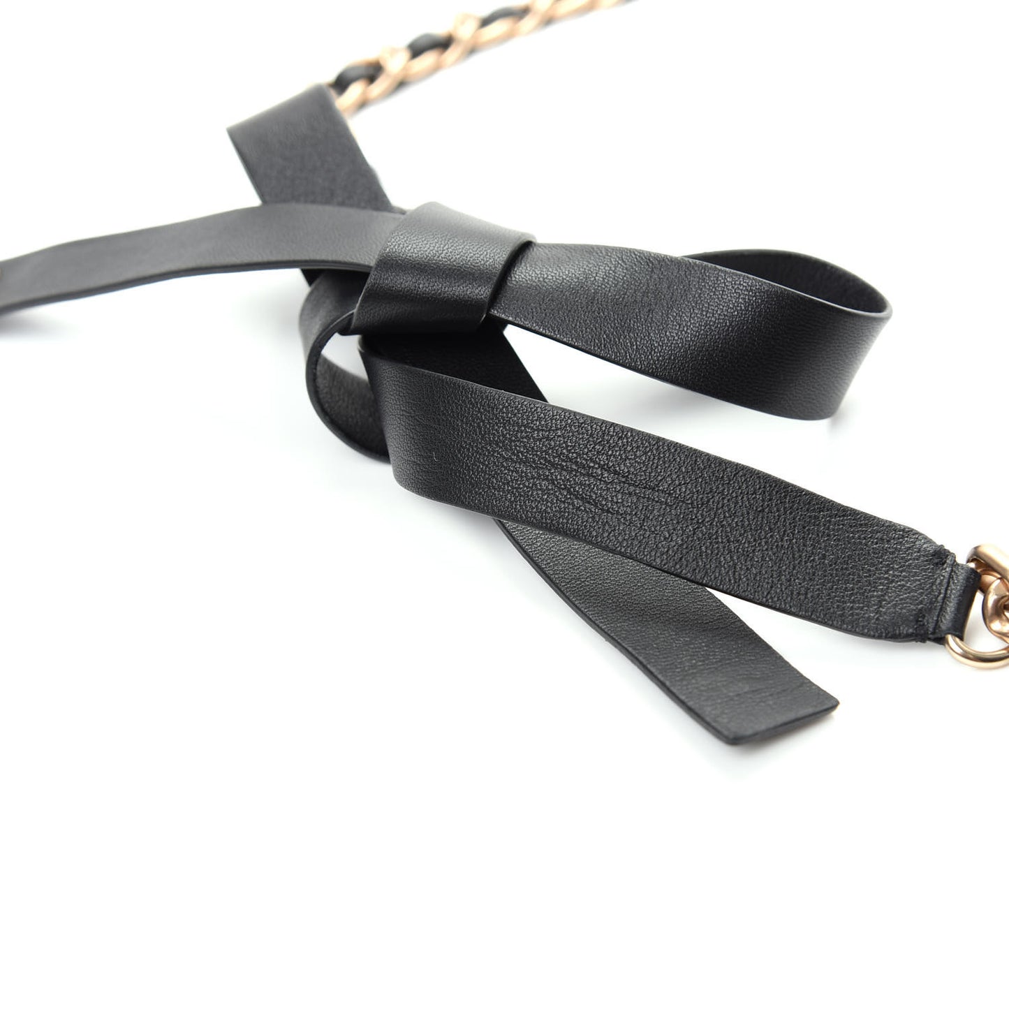 Calfskin Chain CC Bow Belt Black Gold