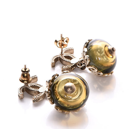 Chanel Resin Bead CC Charm Drop Earrings Gold 2 of 3
