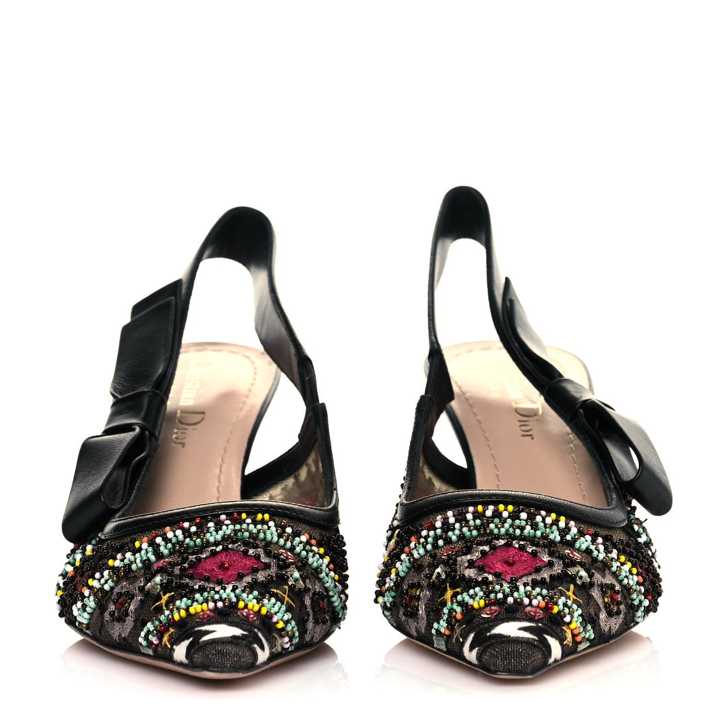 Embroidered Calfskin Beaded Sweet D Sling-Back Pumps 36 Multicolor