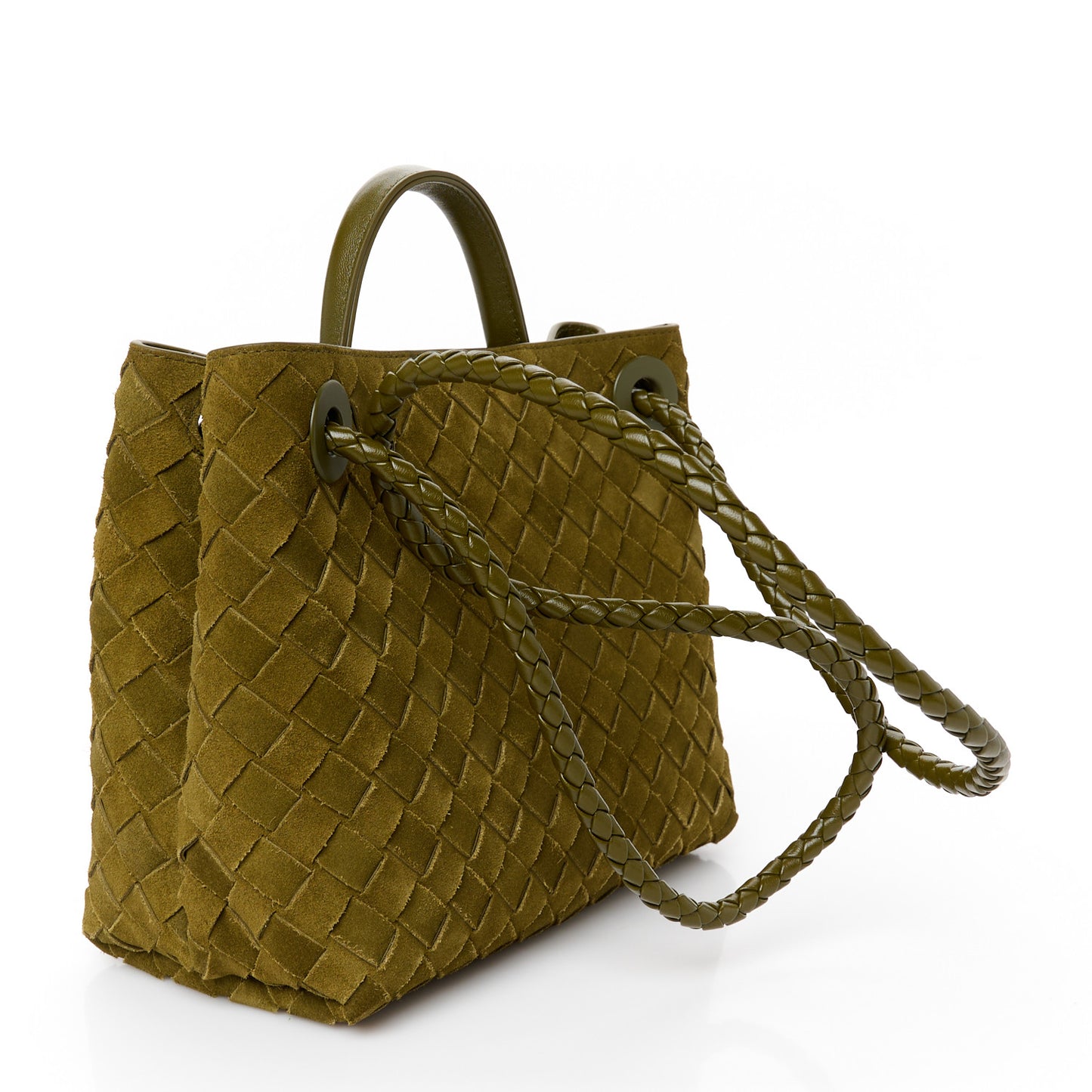 Suede Intrecciato Small Andiamo Shoulder Bag Olive Oil