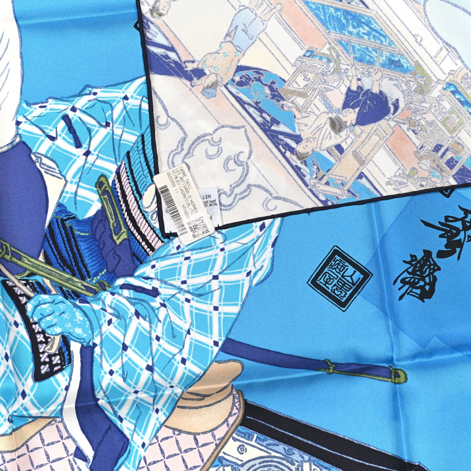 Hermes Silk Les Artisans D'Hermes Scarf 90 Bleu Lagon Ciel 4 of 4