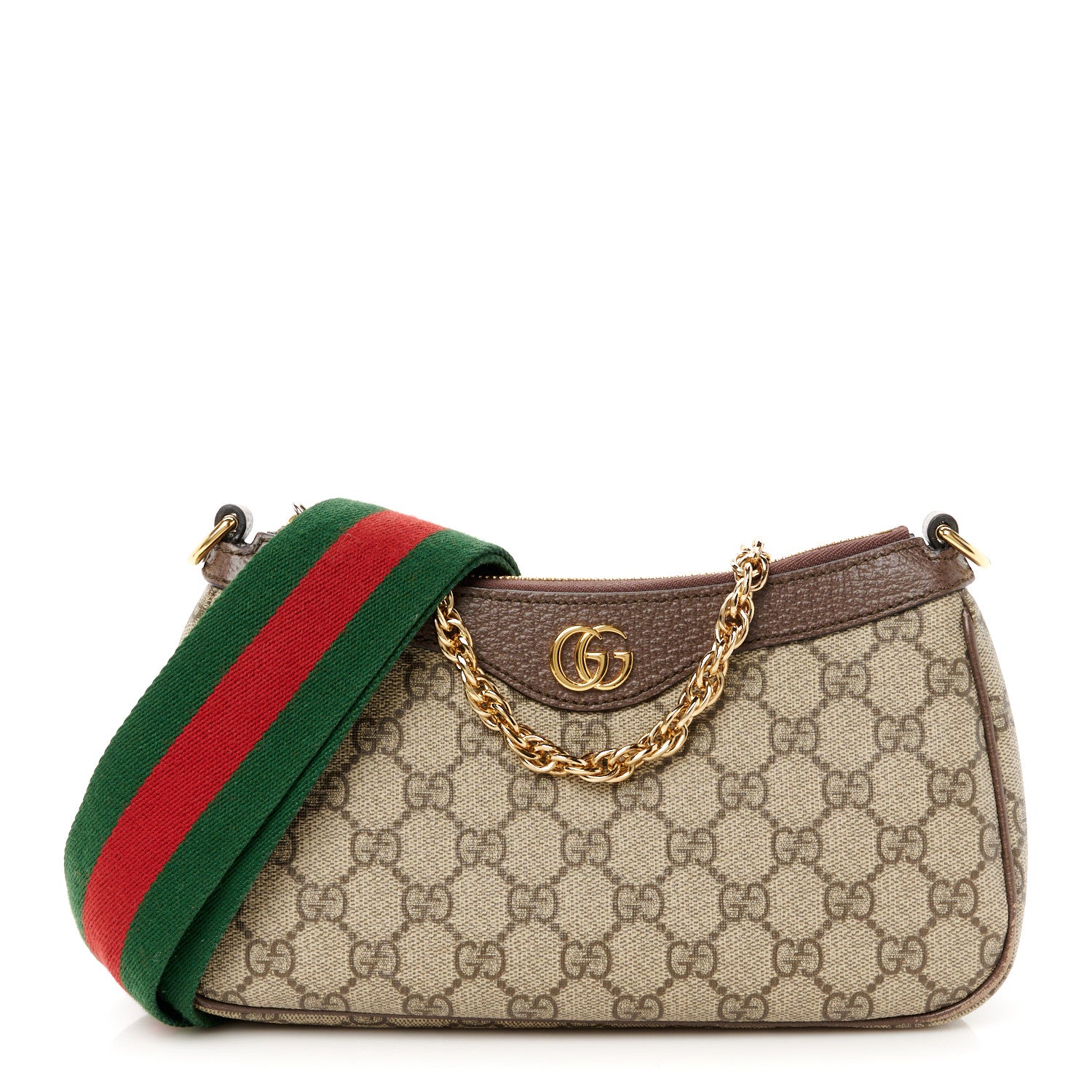 Gucci GG Supreme Monogram Textured Dollar Calfskin Web Small Ophidia GG Handbag Beige Ebony New Acero 1 of 12