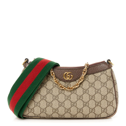 Gucci GG Supreme Monogram Textured Dollar Calfskin Web Small Ophidia GG Handbag Beige Ebony New Acero 1 of 12