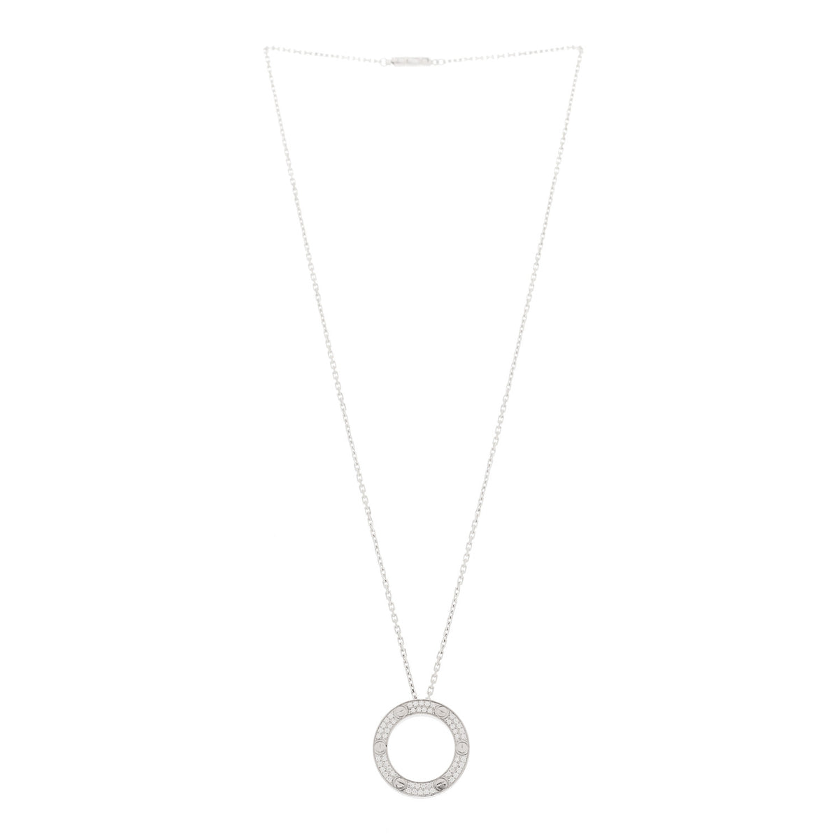 18K White Gold Diamond Interlocking LOVE Paved Necklace