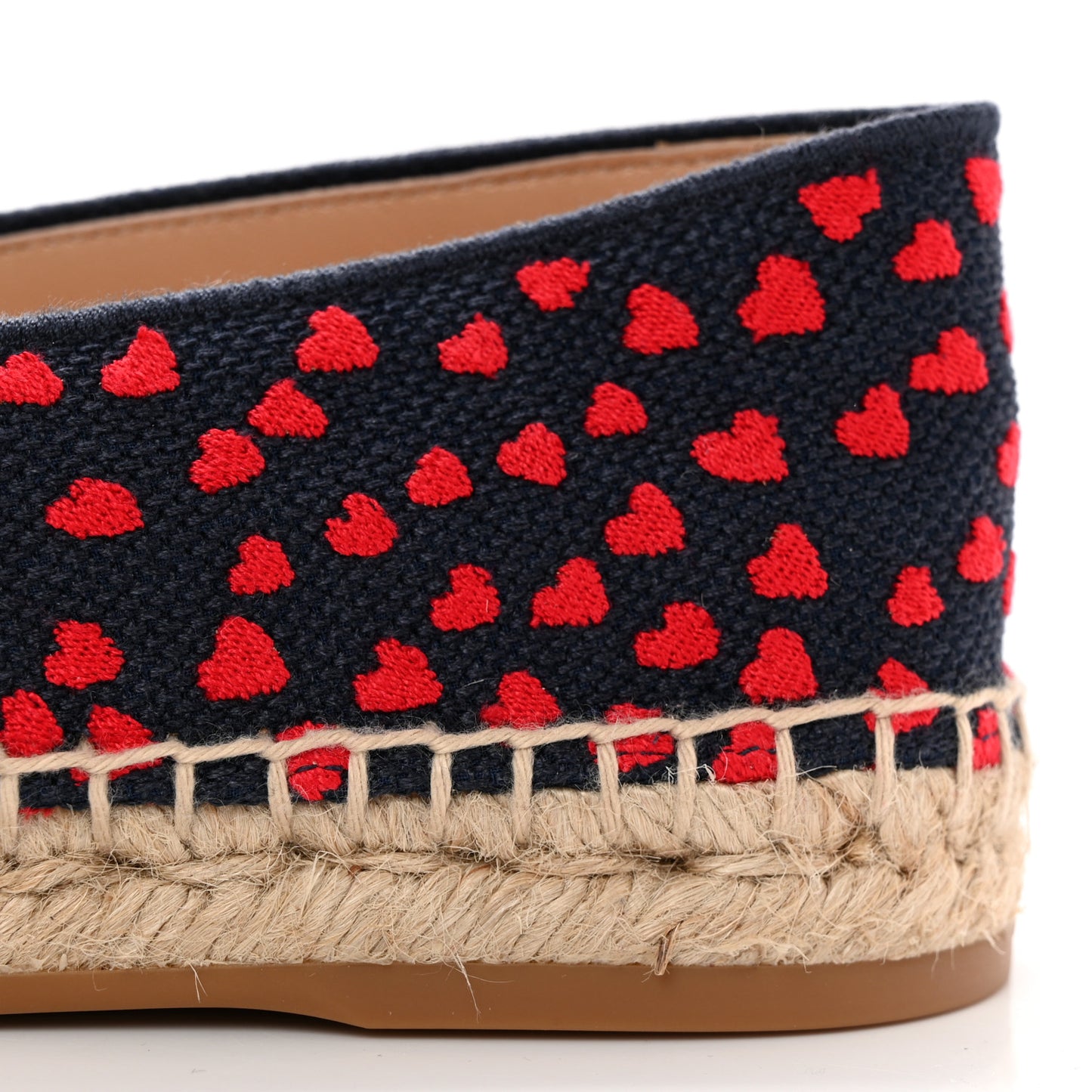 Cotton Embroidered Hearts Granville Espadrille 38.5 Blue Red