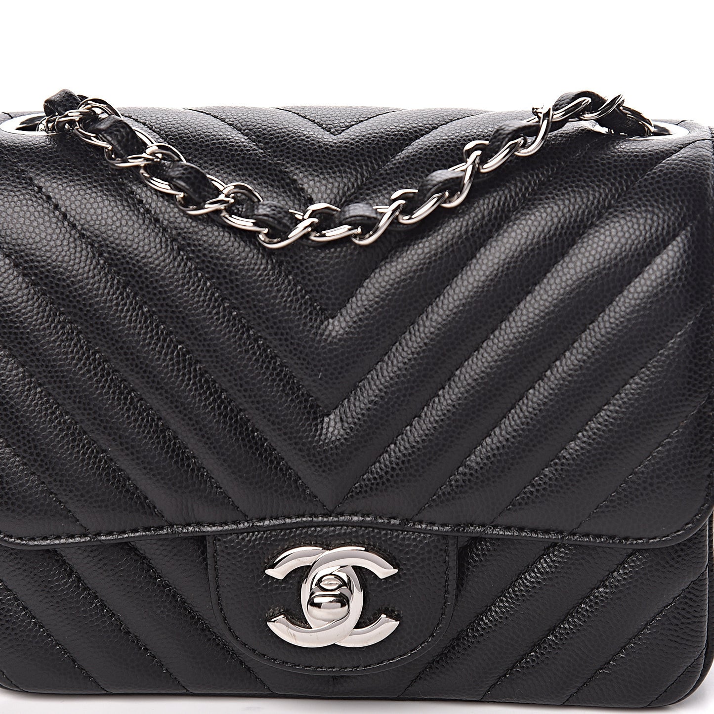 Caviar Chevron Quilted Mini Square Flap Black