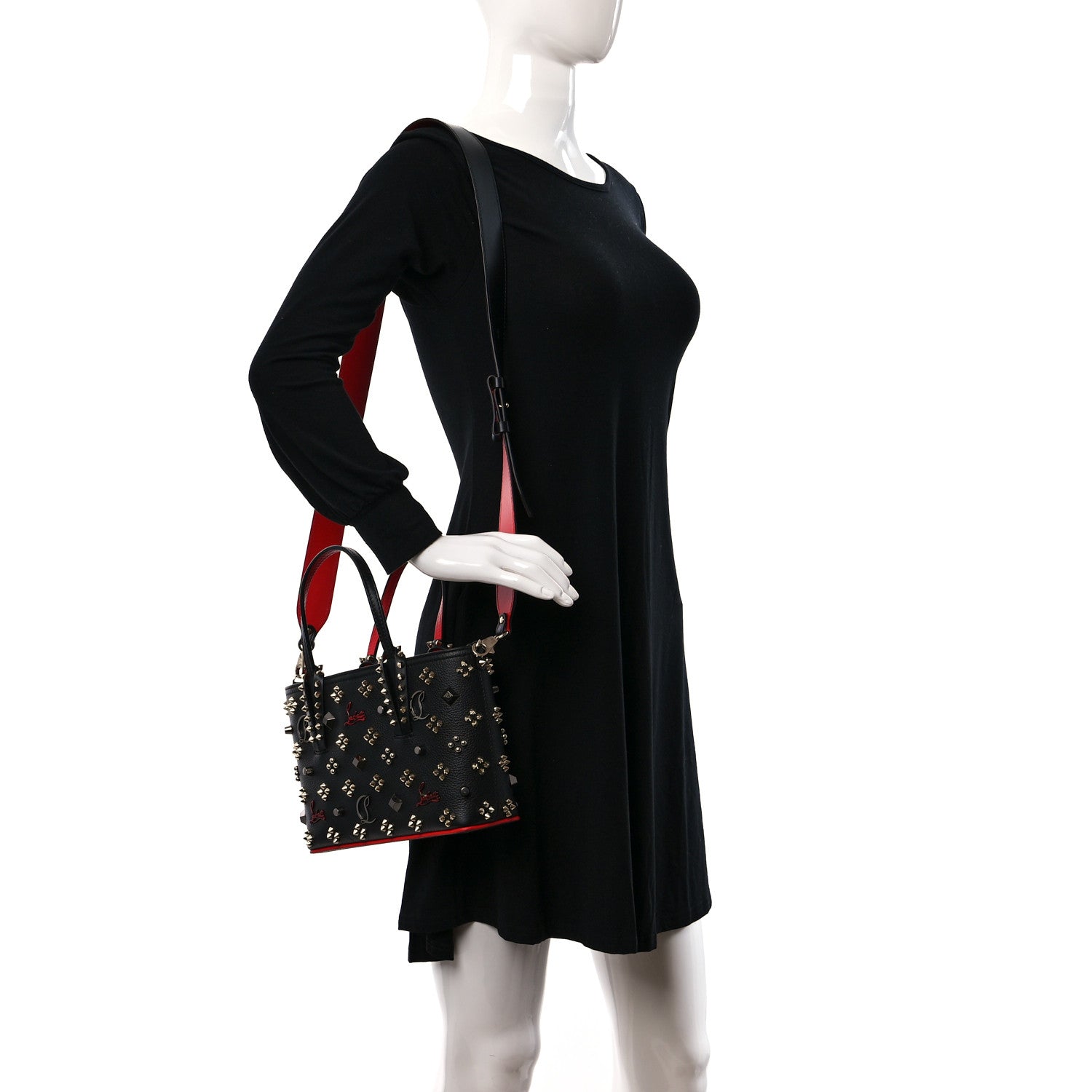 Christian Louboutin Calfskin Embellished Spikes Mini East West Cabata Tote Black 3 of 8