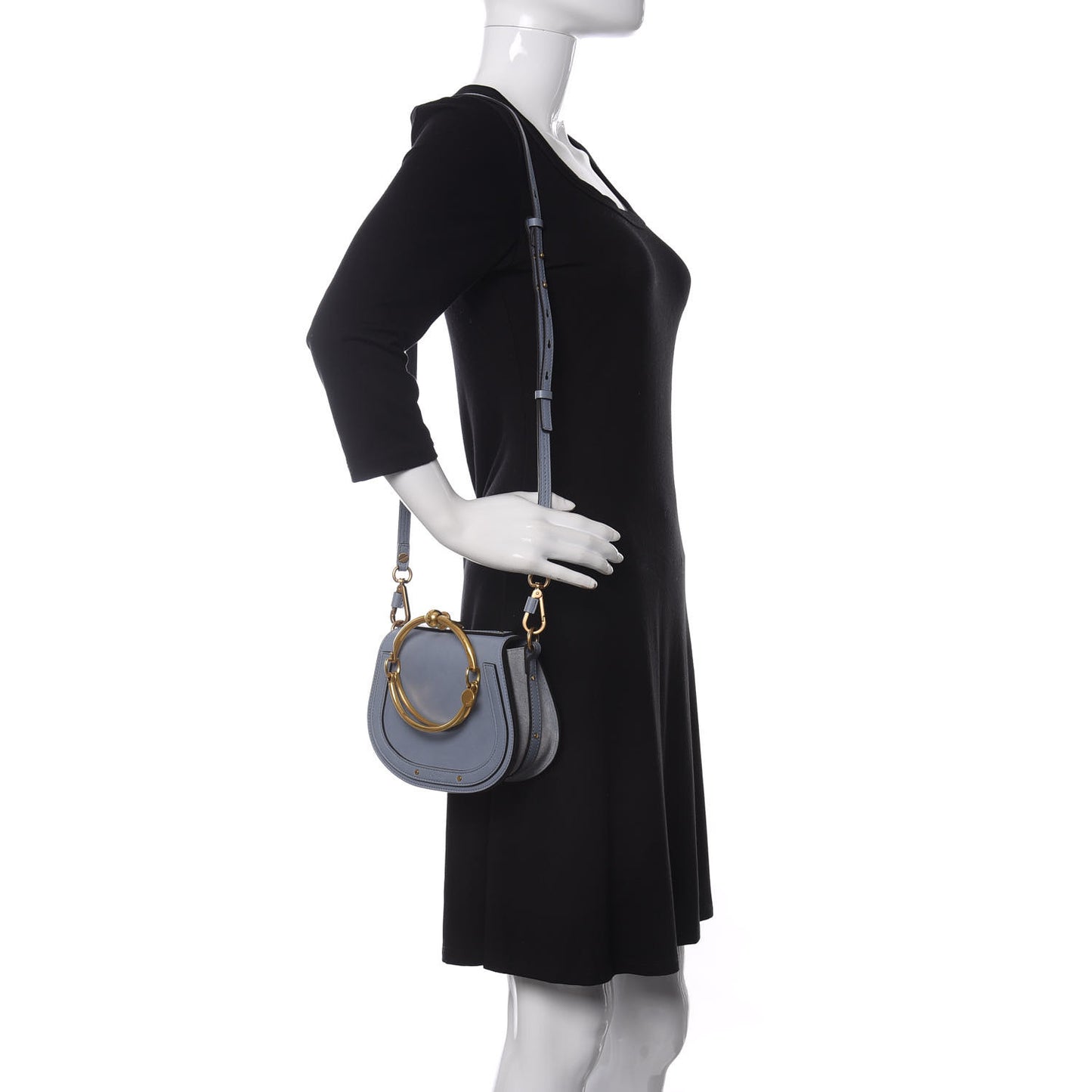 Calfskin Suede Small Nile Bracelet Bag Cloudy Blue