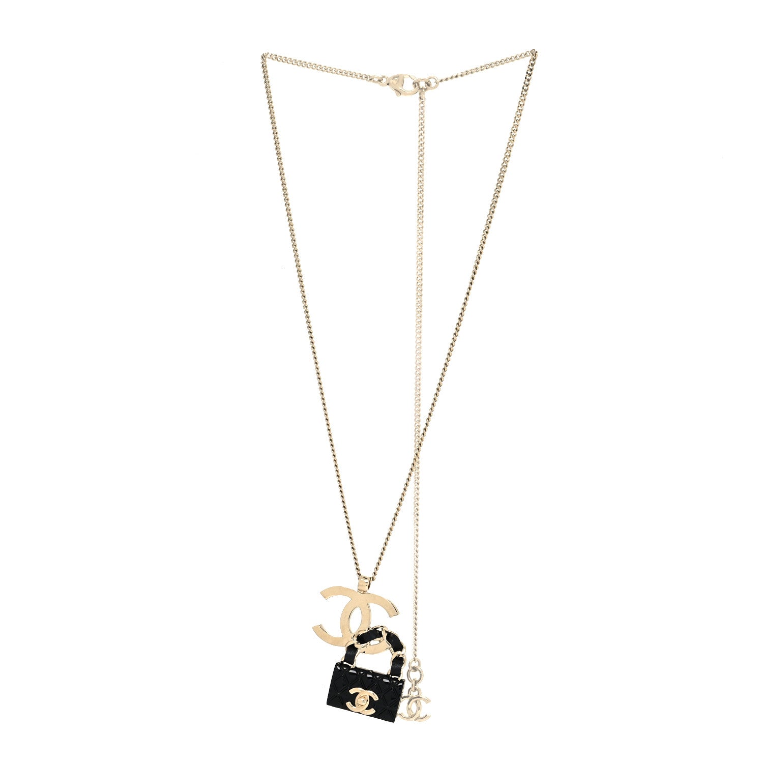 Chanel Metal Lambskin CC Flap Bag Necklace Gold Black 3 of 5