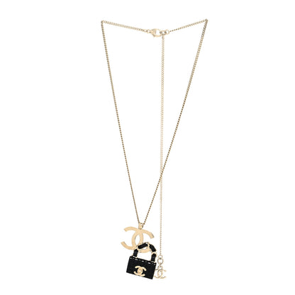 Chanel Metal Lambskin CC Flap Bag Necklace Gold Black 3 of 5