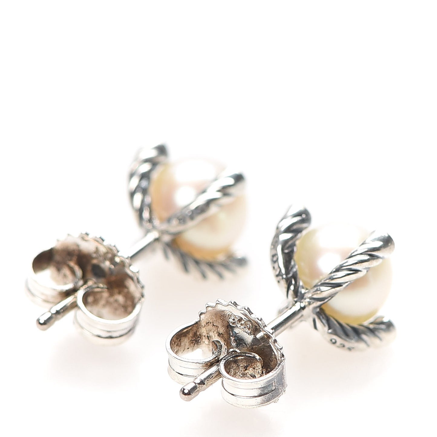 Sterling Silver Diamond Pearl 7mm Earrings