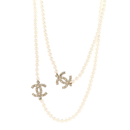 Chanel Pearl Baguette Crystal CC Long Necklace  Gold 1 of 5