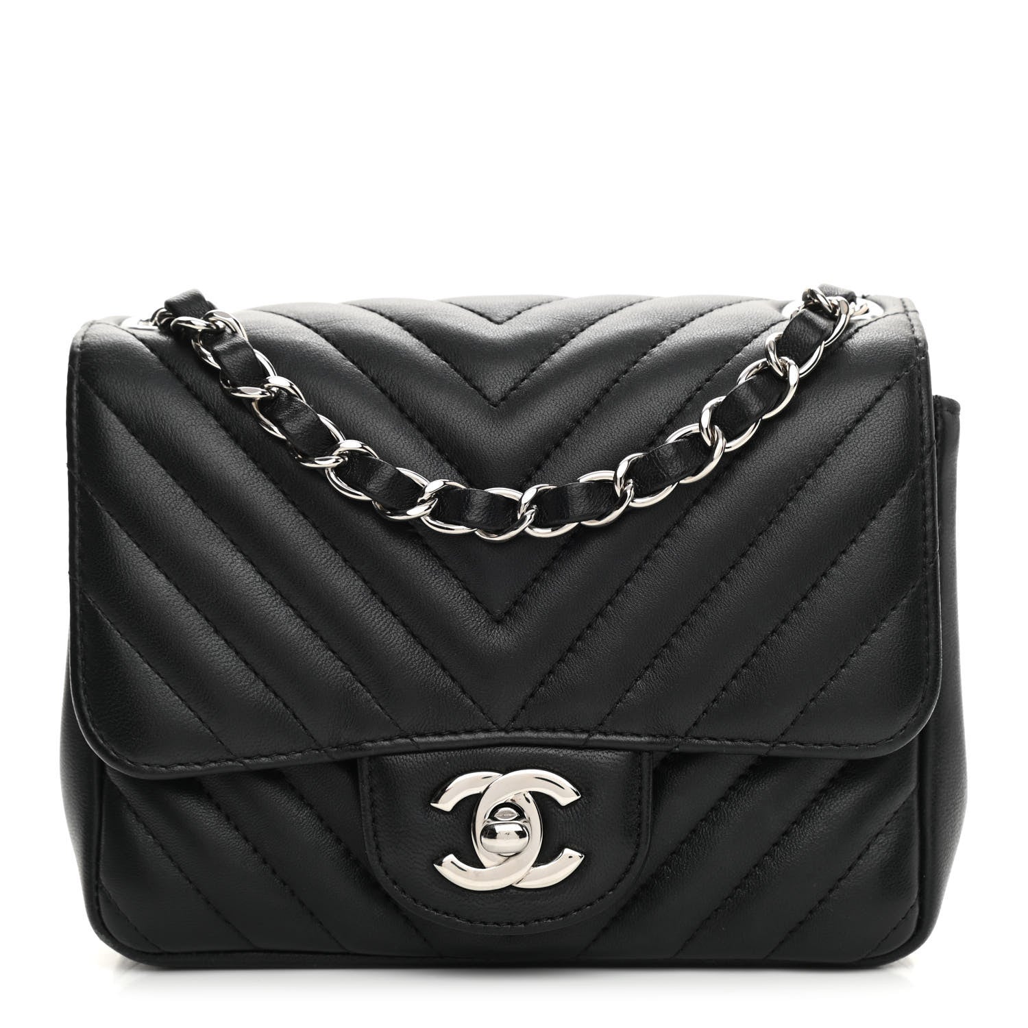 Chanel Lambskin Chevron Quilted Mini Square Flap Black 1 of 9