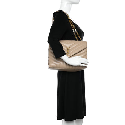 Saint Laurent Calfskin Y Quilted Monogram Medium Loulou Chain Satchel Dark Beige 2 of 10