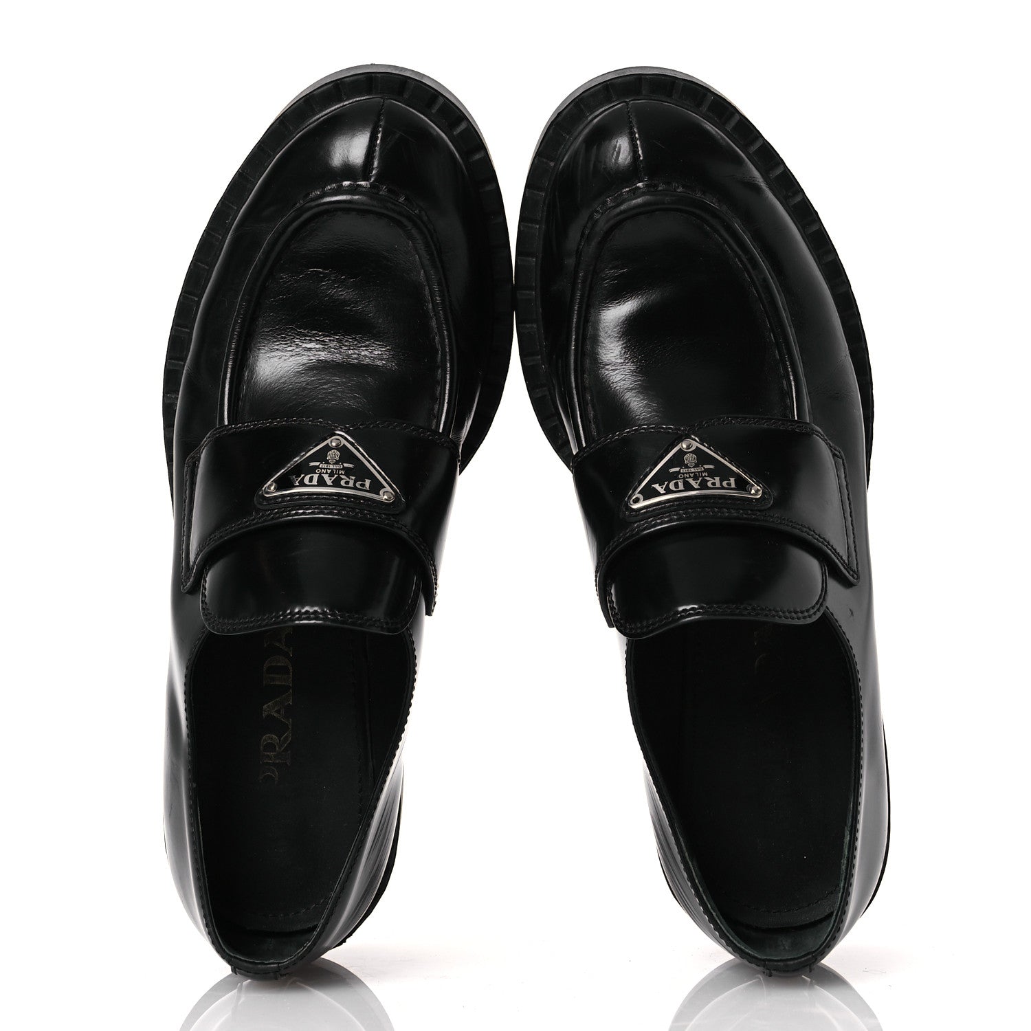 Prada Spazzolato Metal Triangle Logo 50mm Loafers 38 Black 2 of 15